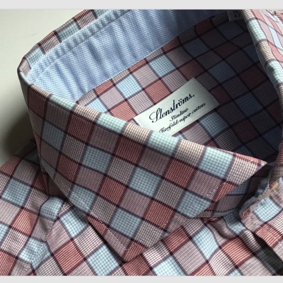 Stenstroms slimline 2 fold super cotton checkered dress shirt Sz 16 - Picture 5 of 11
